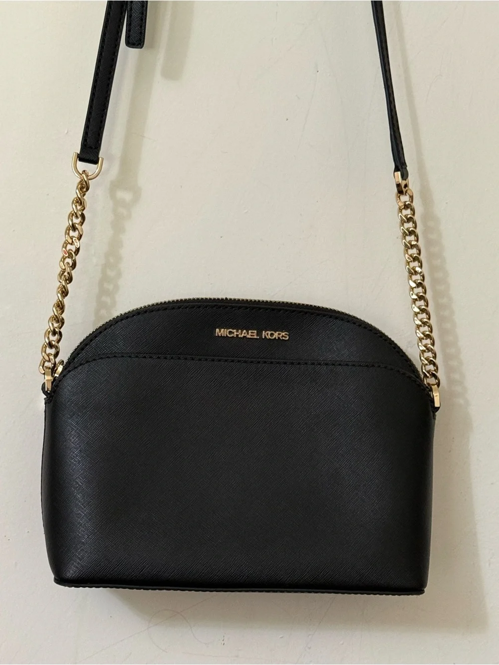 Michael Kors Black Leather Crossbody with Gold Chain Strap
